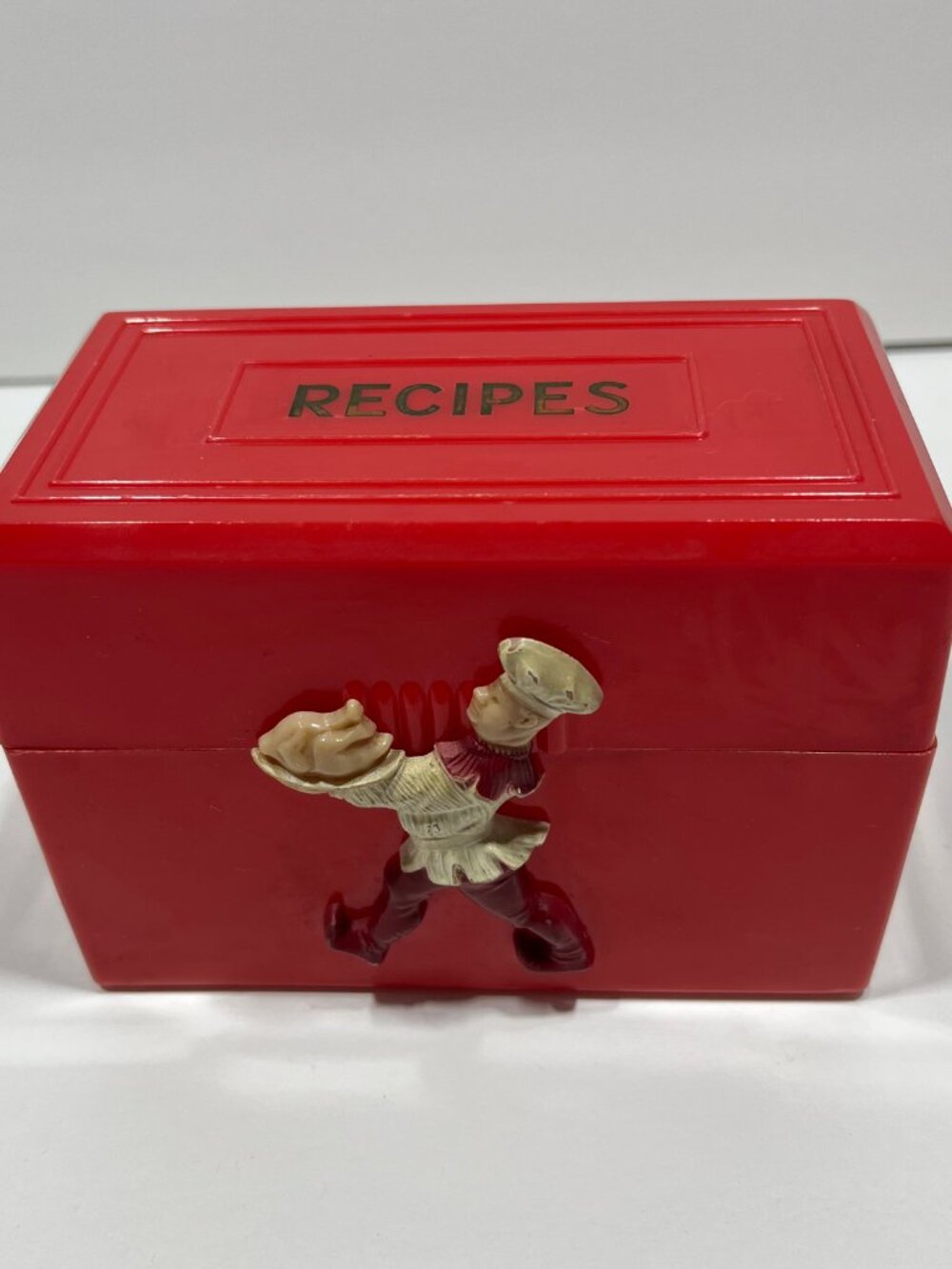 Vintage 1950s Fosta Products Recipe Box 3D Chef Turkey Red Plastic Hinged RARE